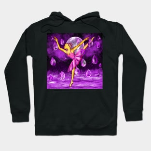 Ballerina dancing by the Full moon in the purple rain, midnight landscape with raindrops falling into Water Hoodie